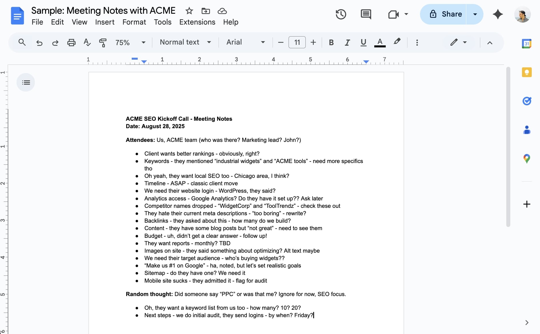 Google Docs sample