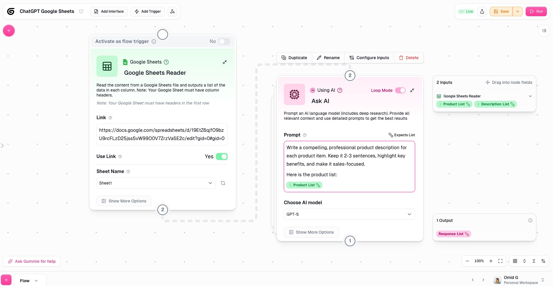 Connecting Google Sheet to ChatGPT