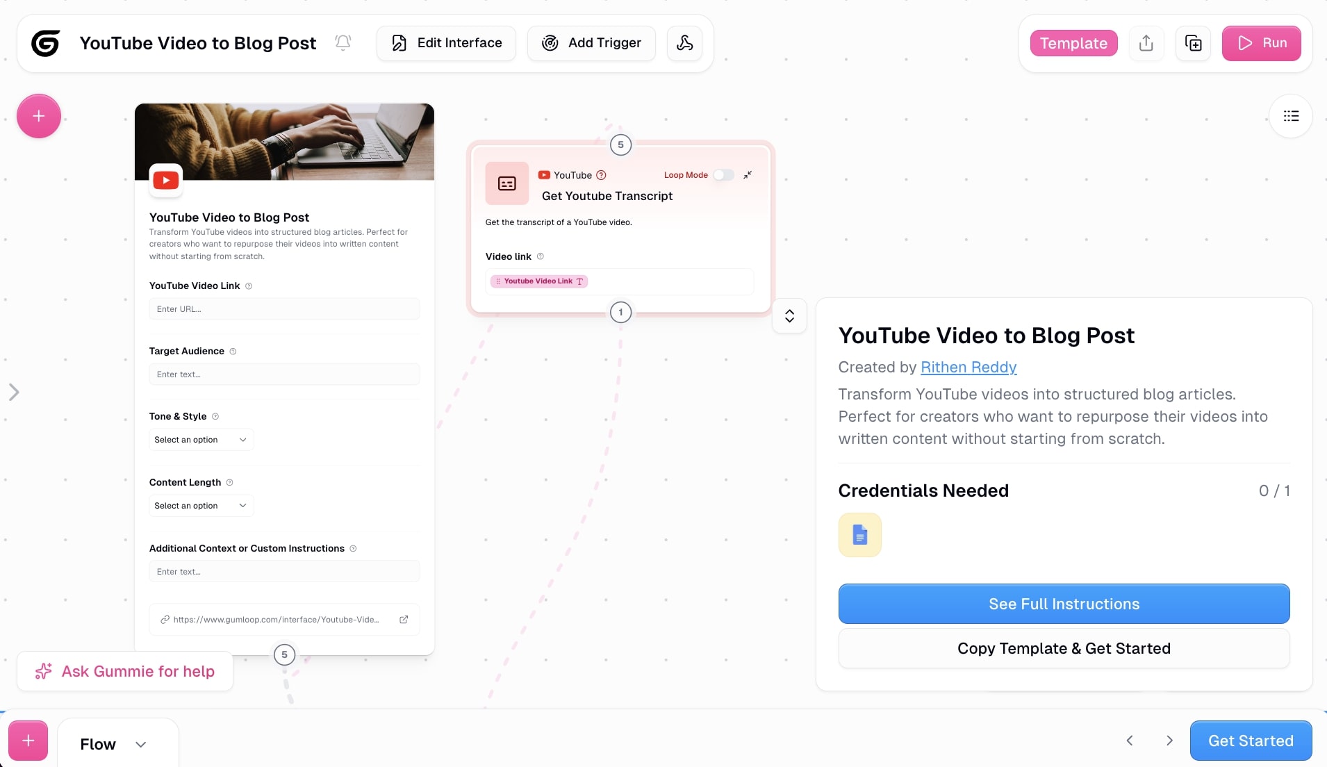YouTube to blog post transcript AI agent