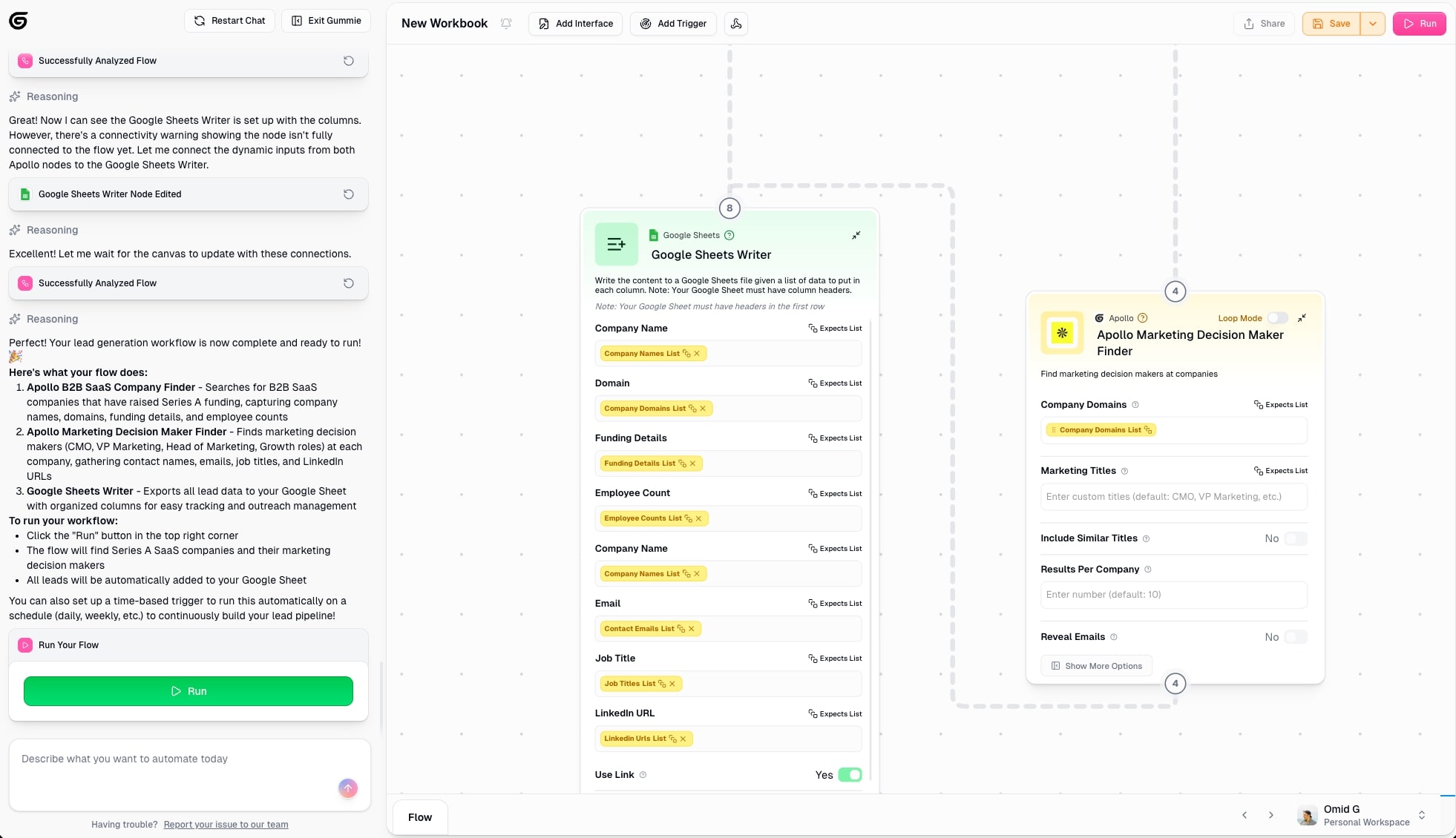 Google Sheets writer