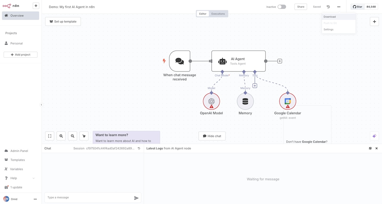 Building AI agent in n8n