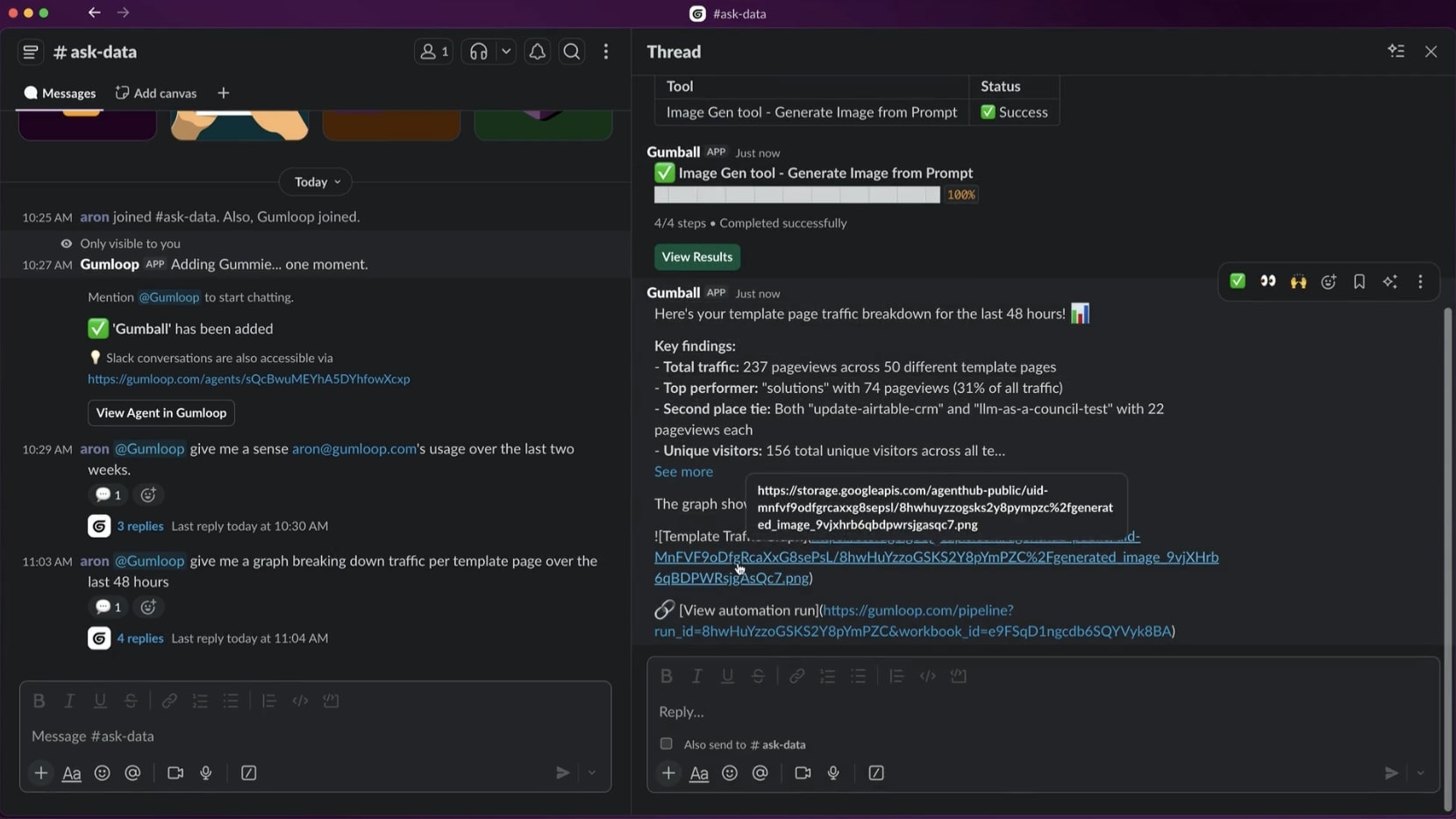 Talking to the AI agent in Slack