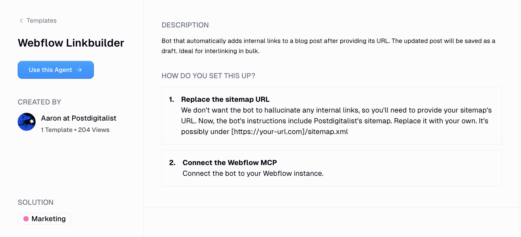 Webflow linkbuilder agent