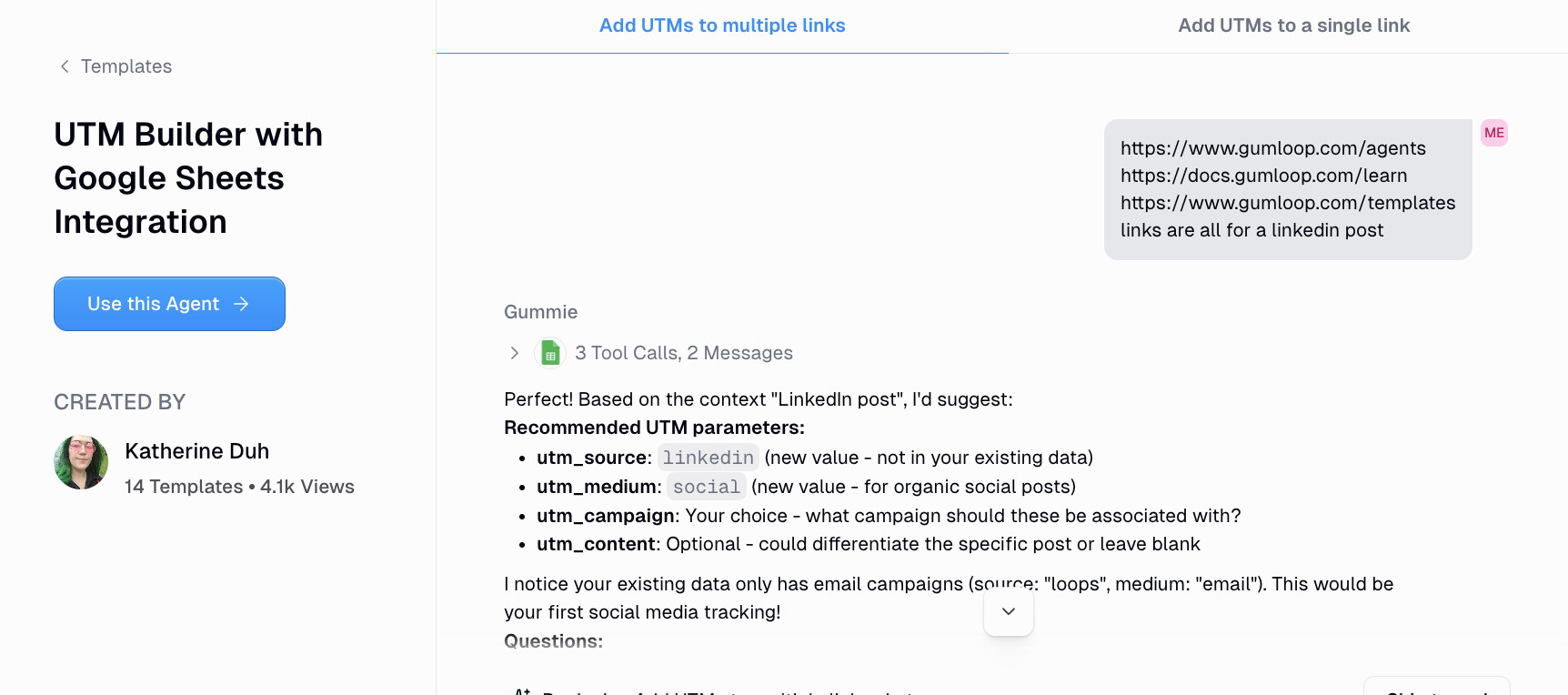 UTM builder AI agent